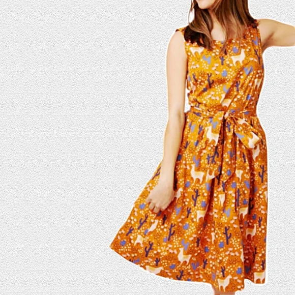 NWT Princess Highway Size 14 Llama Print Fit and Flare Dress with Pockets - Picture 1 of 15